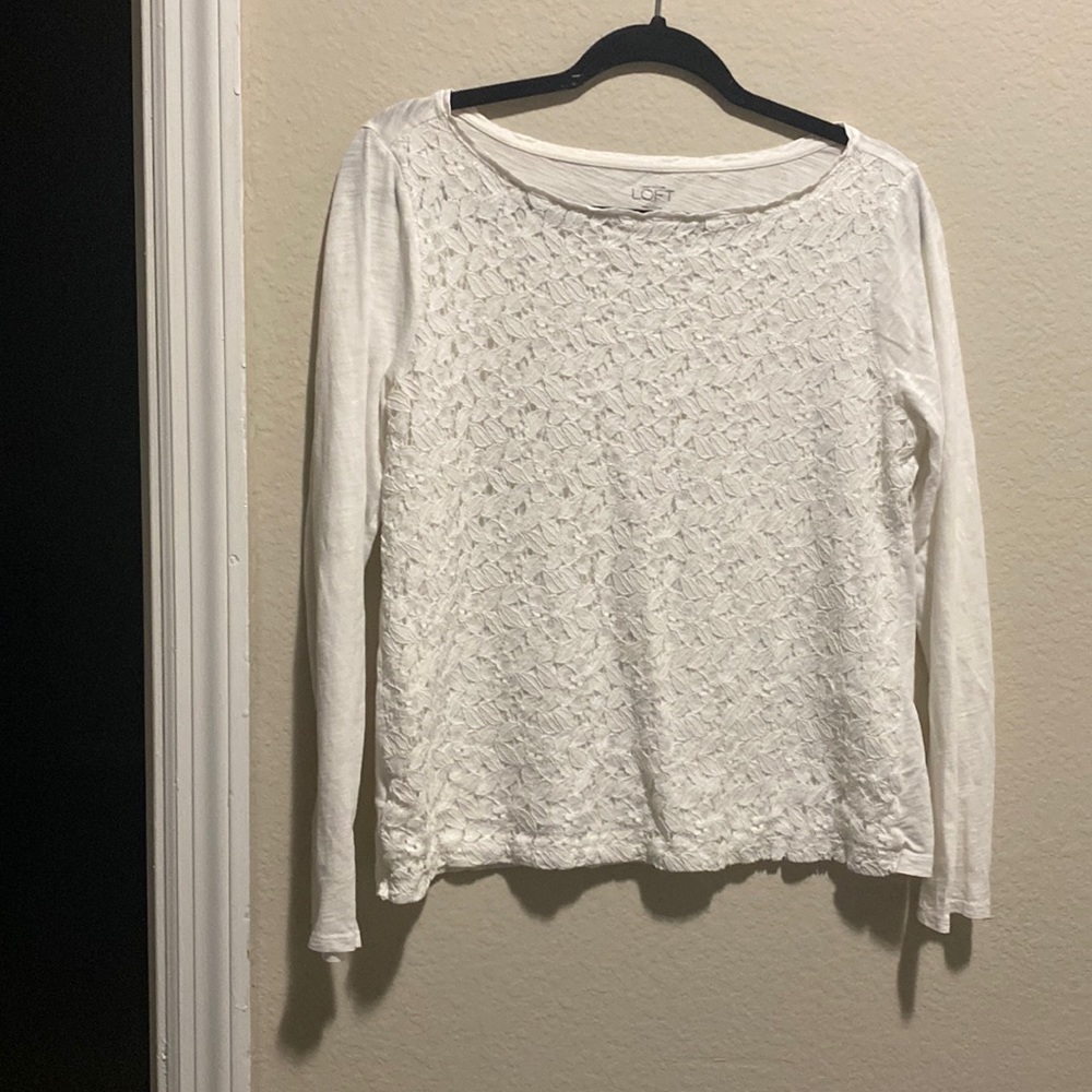 Ann Taylor Loft Size L White Lace Top